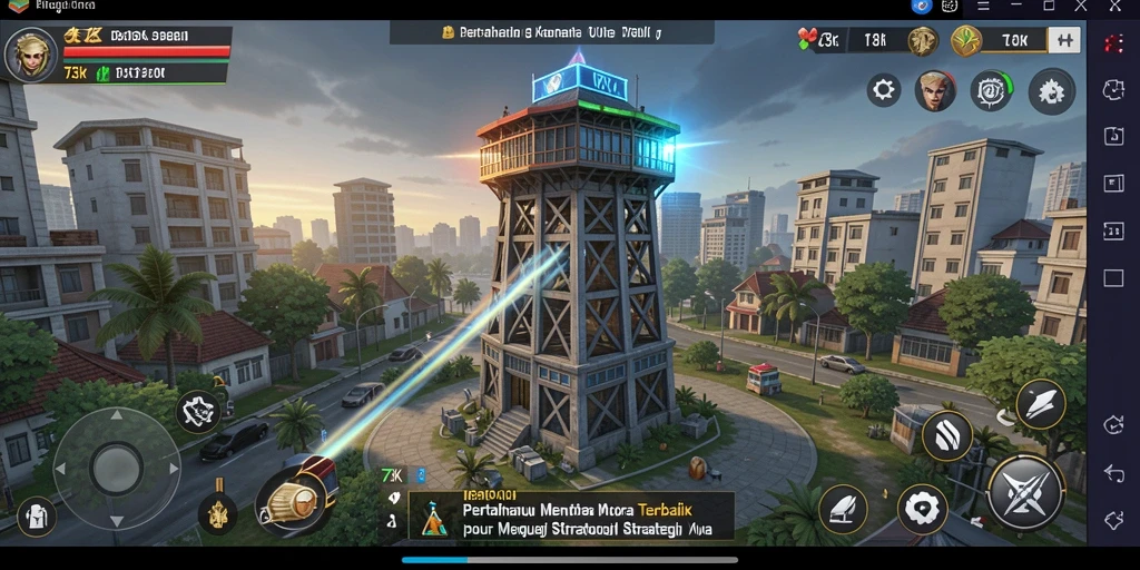 Tampilan gameplay seru Tower Defense 73K saat mempertahankan menara.