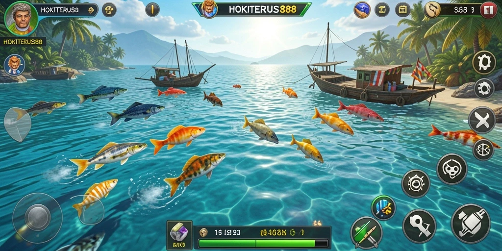 Gameplay menarik dalam HOKITERUS88 dengan ikan berwarna-warni.