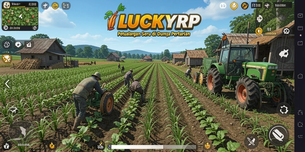 Screenshot LUCKYRP menampilkan ladang hijau yang indah dengan berbagai tanaman.
