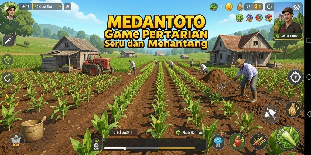 Tampilan gameplay di MEDANTOTO dengan aktivitas bertani yang seru.
