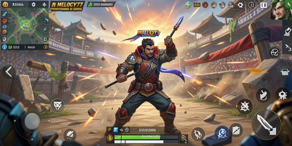 Tampilan seru gameplay pertarungan Battle Royale di MELODY77.