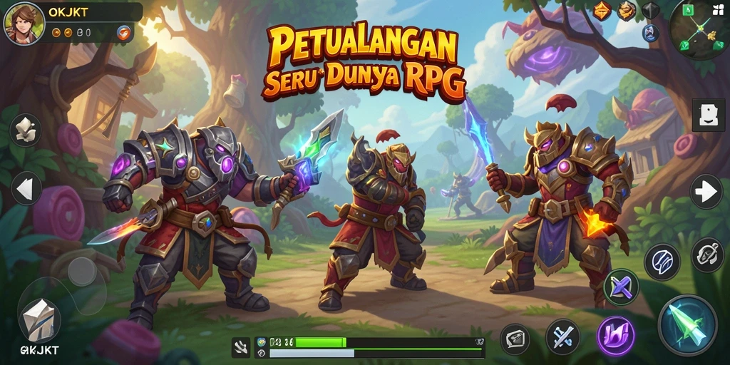 Tampilan gameplay seru dalam OKJKT dengan karakter beraksi di medan tempur.