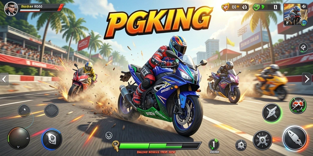 Tampilan menegangkan gameplay balapan motor PGKING.