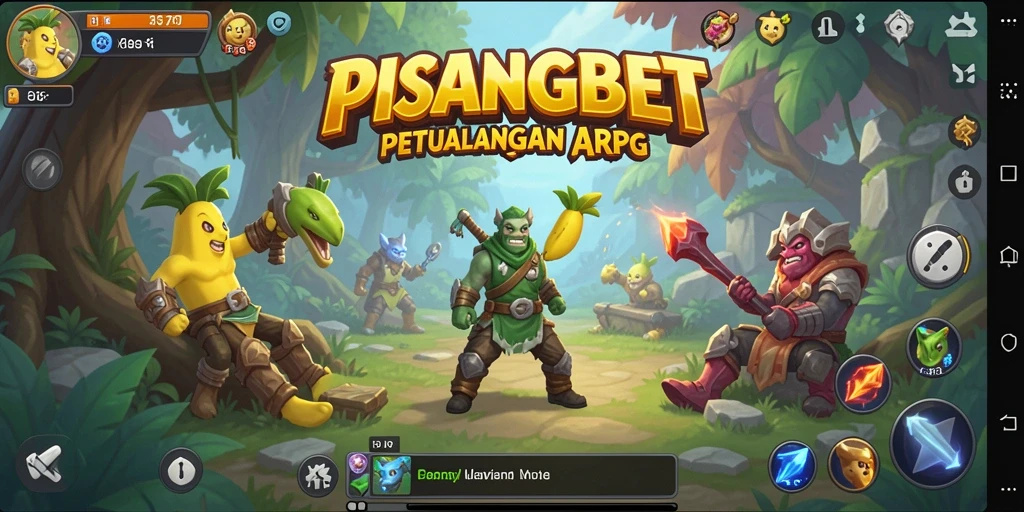 Tampilan gameplay PISANGBET dengan karakter bertarung di arena penuh aksi.