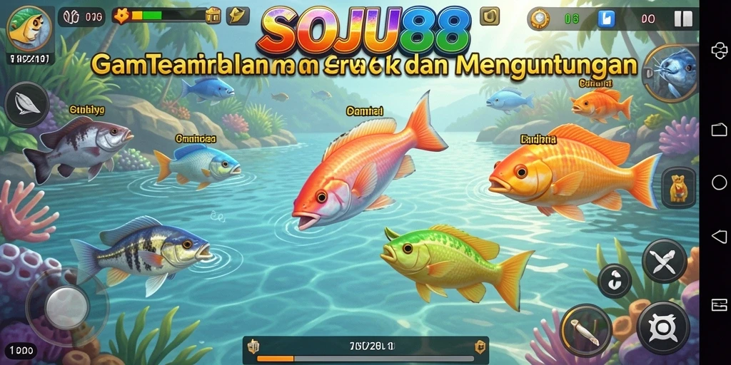 Tampilan gameplay SOJU88 menampilkan aksi menembak ikan yang seru dan mendebarkan.