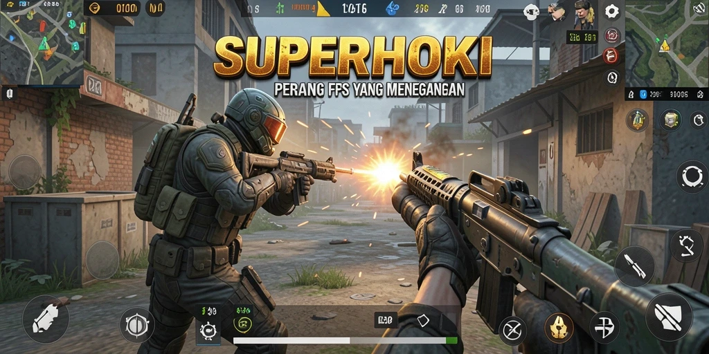 Tampilan seru dari gameplay FPS SUPERHOKI.