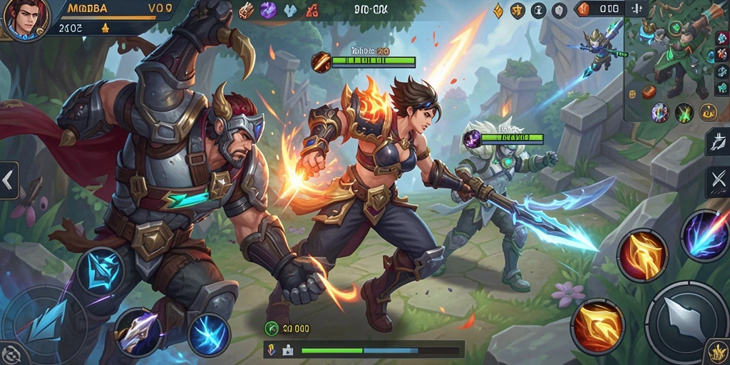 Screenshot gameplay MOBA V07 dengan aksi seru dan karakter unik.