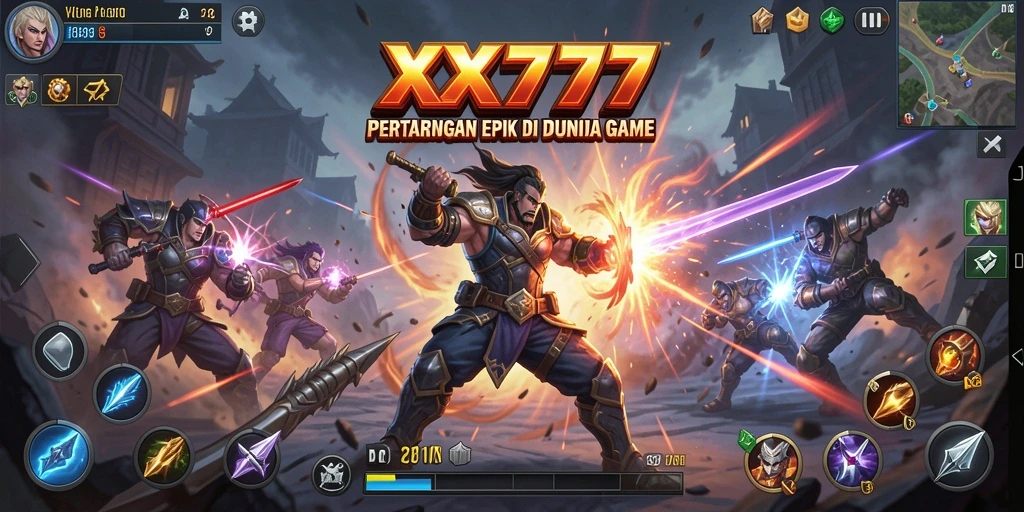 Tampilan gameplay <strong>XXX777</strong> yang mendebarkan saat karakter bertarung di arena.